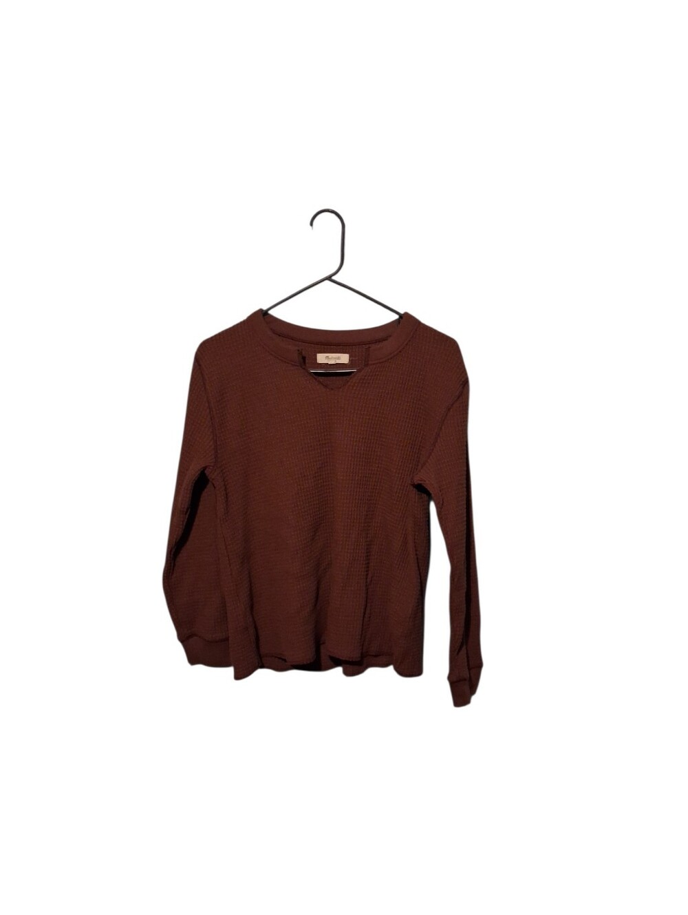 Madewell S Brown Shirt Top Split Neck Long Sleeve Waffle Goblin Granola Cabin - Picture 2 of 8